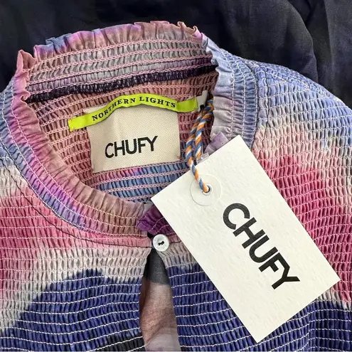 Chufy Northern Lights Kaia Navy Watercolor Top size Small Ruffle Tie Dye Stripes Blue