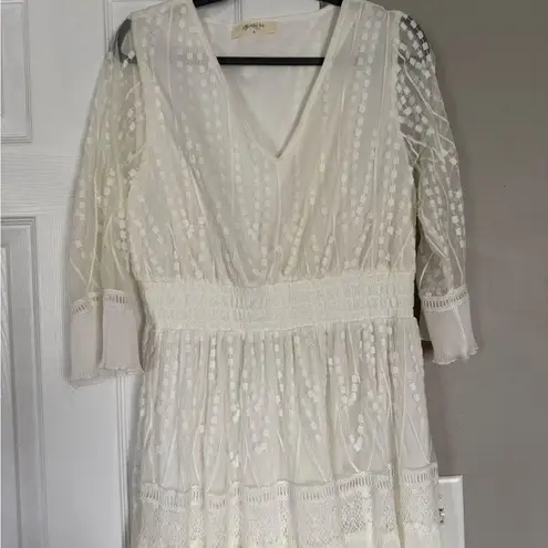 A Beautiful Soul Elegant White Maxi Dress Lace Ruffles Size L