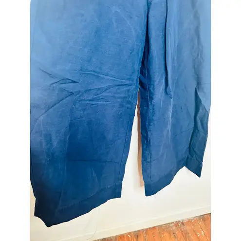 ONIA Dark Blue Linen Blend Wide Leg Drawstring Trousers Pants Size Medium
