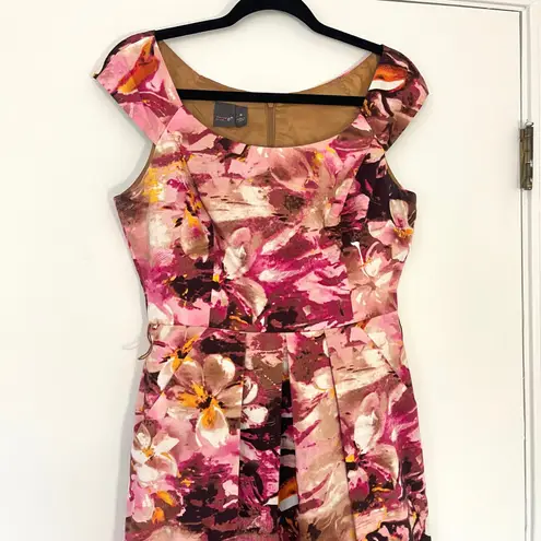 Muse Floral Print Pleated Fit & Flare Dress Pink Brown Women's Size 8