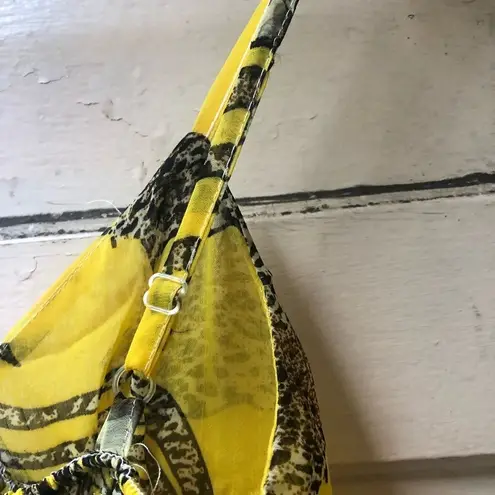 Yellow zebra animal print smocked tiered strappy summer breezy maxi dress sz S