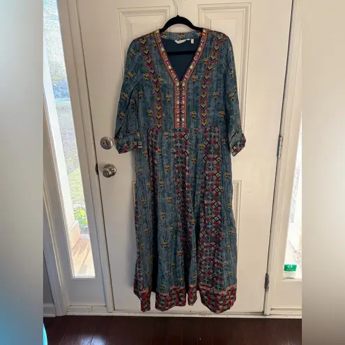 Soft Surroundings San Remo Embroidered Maxi Dress in Vintage Blue Size 10