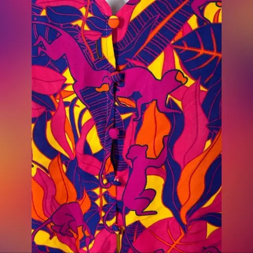 Rose + Olive Jungle Monkey Tropical Tie Button Down Top Medium NWT