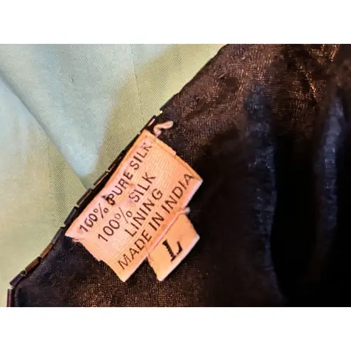 Scala Vtg Beaded Sequin Top Black Silver Embellished Blouse Size Large