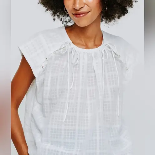 Tuckernuck MIRTH malaga top blouse cotton buttons bows tie front box weave short sleeve