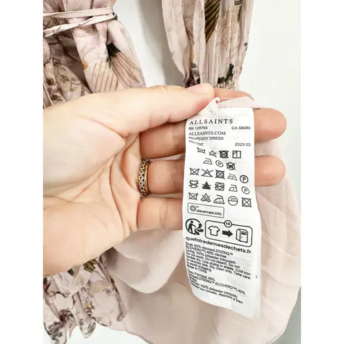 All Saints Ari Peggy Floral Print Blush Long Sleeve Wrap Dress Size 4 NWT