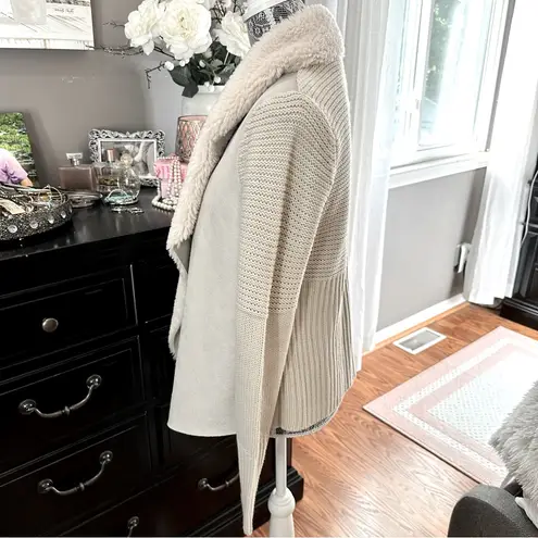 Chelsea & Theodore Oyster Faux Suede Sherpa Open Front Cardigan Sweater M Tan Size M