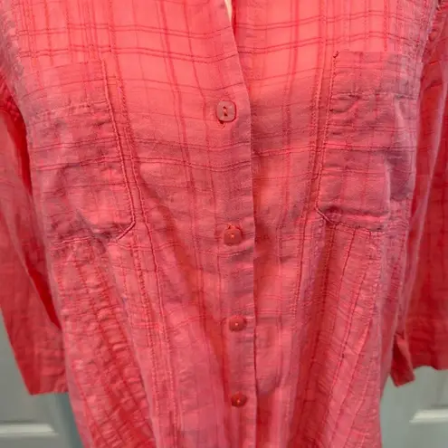Christopher & Banks  Large Coral Textured Semi-Sheer Button Down Blouse Top