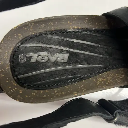 Teva Black Criss Cross Cork Strappy Sandals with Hoop and Loop Closure- Size 9.5