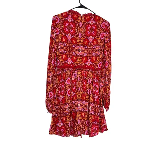 AMUR Codi Floral Long Sleeve Minidress In Rosewood Kaleidoscope Paisley Size 0