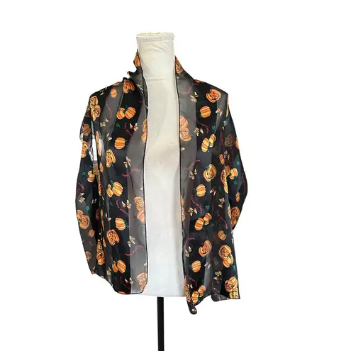 Halloween Pumpkin and Bat Scarf | Lightweight Satin Scarf | Jack O' Lantern Prin Orange