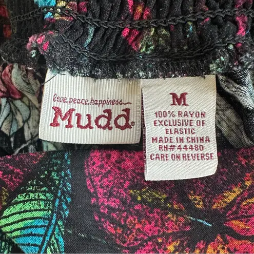 Mudd  Y2K Pull On Pants Flare Leg Boho Black Floral Tropical Print Pants