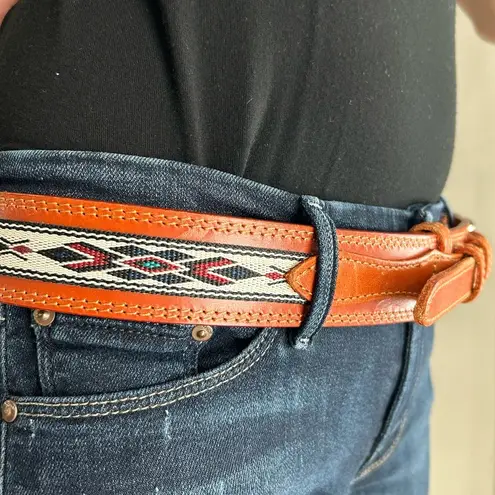 Southwestern Brown Leather Woven Patterned Belt Cowboy Rodeo