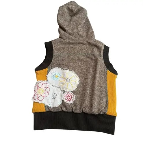 Vintage Y2K Scrapbook Originals Hooded Vest Brown Gold Patchwork Art To Wear Size M