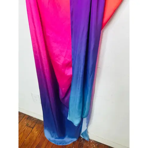 BAOBAB Orange Pink Purple Satin Shift Open Back One Shoulder Ombre Ari Gown L Size L