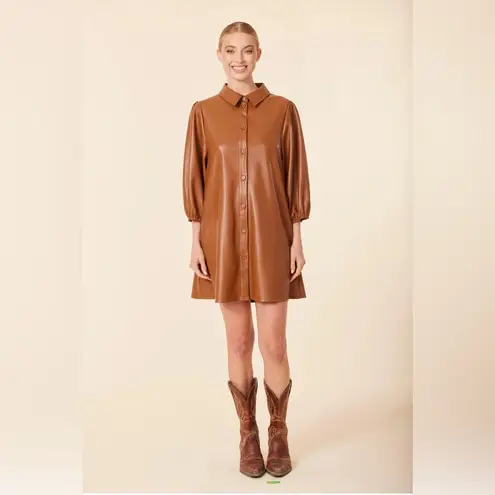 Dolce Cabo Tobacco Brown Vegan Leather Puff Sleeve Mini Dress Size L Size L