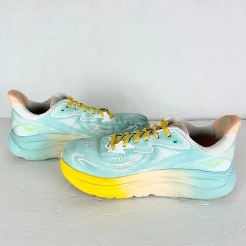 Hoka One One Womens Clifton 10 Running Shoes Size 8.5 Blue Spark White Athletic