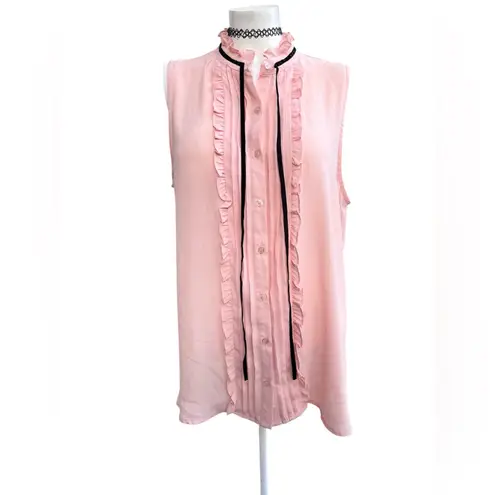 Pleione Sheer Sleeveless Blouse Blush Pink With Ruffles And Tie Size XL Formal
