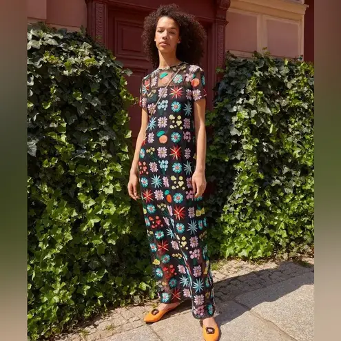 STAUD Rina Floral Maxi Dress Black Mesh Embroidered Sheer Overlay Size Small - Image 14