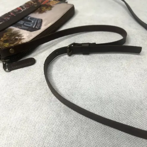 Vida Crossbody Clutch Bag Cityscape Cow Leather & Cotton Brown