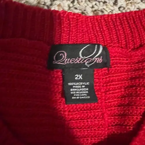 Questions Red Knit Sweater Cozy Casual Winter Plus Size 2X Red