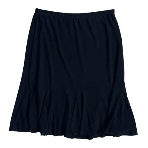 Susan Lawrence Stretch Knit Skirt Size S Small Black Dart Hem Pull-on