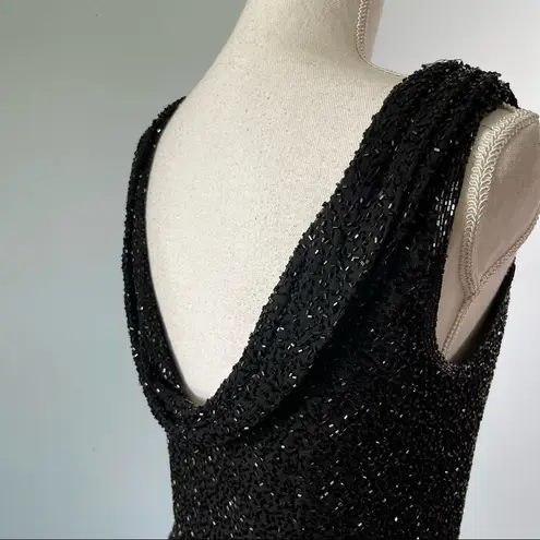 Scala | Vintage Black Beaded Draped Neckline Silk Blouse Sz 6