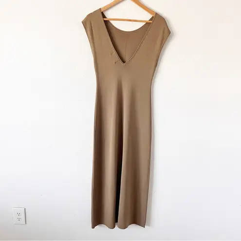 Modern Citizen Knit Midi Shirt Dress in Tan