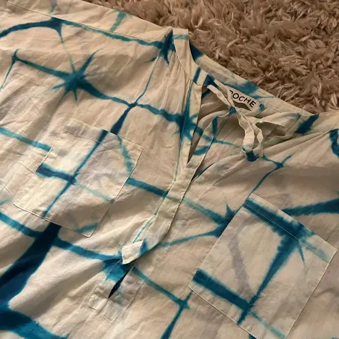 ☀️3/$25 ST. ROCHE Women's White Cotton Tie Dye Donna Shirt Dress #32S15 Blue