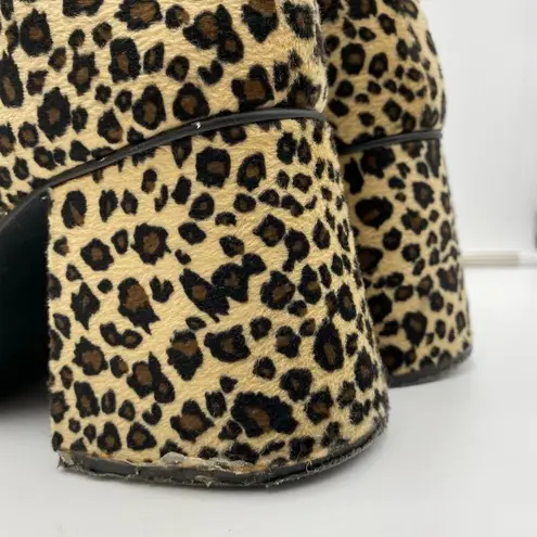 Vtg Plats Leopard Plush Platform Super Chucky Ankle Boots Size 10 Disco Funky