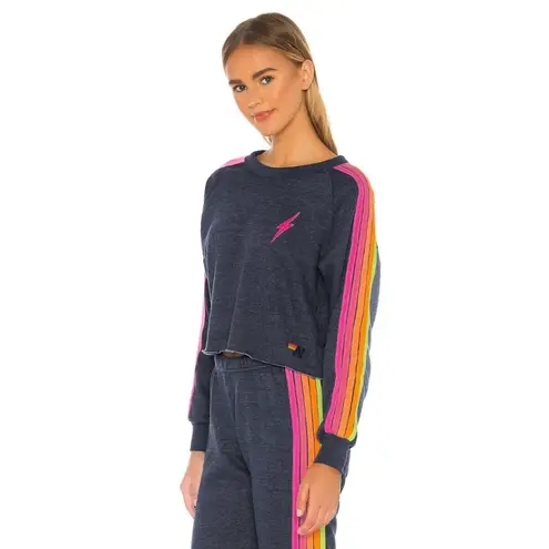 Aviator Nation Bolt Classic Crop Crew Sweatshirt Heather Navy L