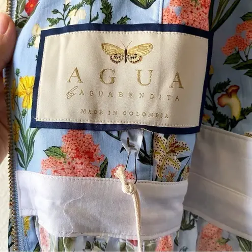 Agua Bendita Palmera Magdalena Dia Floral Midi Dress Multicolor Size Large NWT Blue