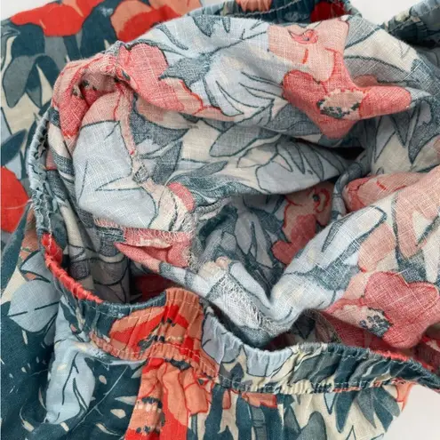 C&C California Pants 100% Linen Large Floral Tropical Wide Leg Elastic Cropped