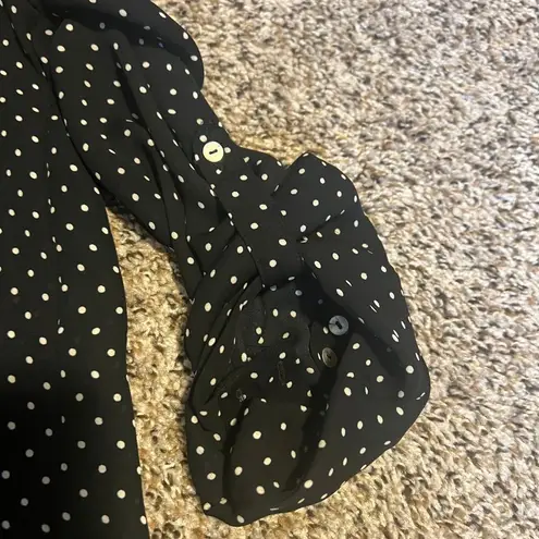 Zara Basic Polka Dot Blouse Long Sleeve Button Down Shirt Small Black