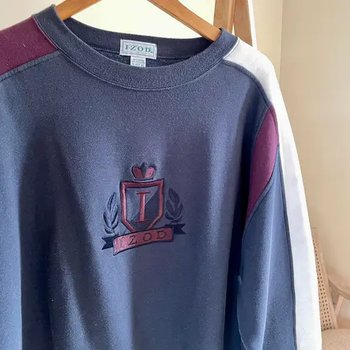 IZOD Vintage Golf Embroidered Striped Crewneck Sweatshirt in Navy/Burgundy/White