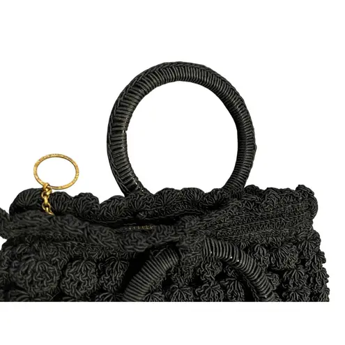 Vintage Black Crocheted Popcorn Stitch Handbag Small Purse Mid Century Used