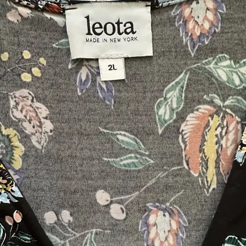 Leota Plus Dress Black Floral 3/4 Sleeve Faux Wrap Belted Midi Dress Size 2X