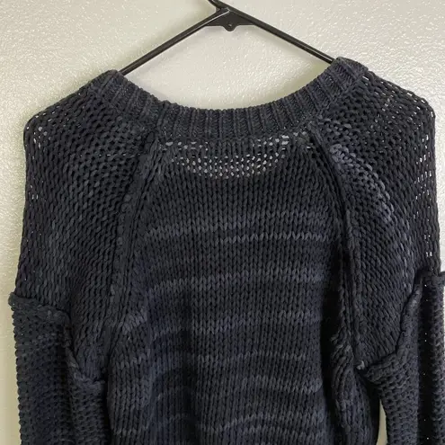 IRO Sweater Womens Small Black Open Knit Chunky Pullover Cropped Cotton Top