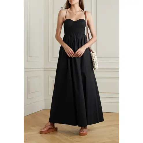 STAUD  Landry Shoulder-Tie Smocked Maxi Dress in Black Size X-Large