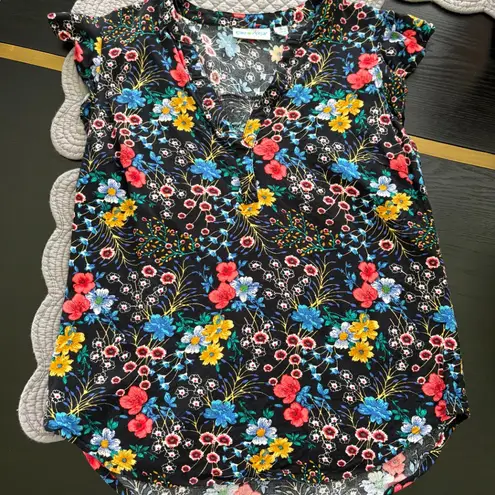 Kiwi Fresh Colorful Blouse w/Ruffle Cap Sleeves Size Small EUC