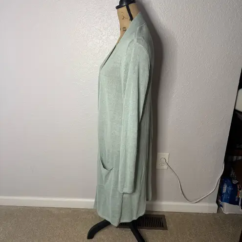 J Jill Open Front Linen Blend Long Duster Cardigan Aqua Size L Pockets Coastal Blue Size L - Image 8