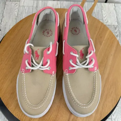 Polo  by Ralph Lauren Lilia Canvas Deck Boat Shoes Tan Pink Size 11