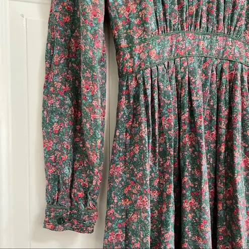 Vintage Floral Prairie Cottage Core Midi Dress Green