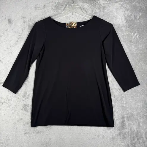 Susan Graver Shirt Women Button Back Statement Piece Neutral Animal Print Bow XS