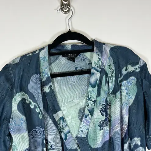 Citron Santa Monica Silk Blend Jacket Open Front Lightweight Geen Blue Petite M Size undefined