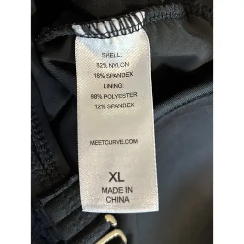 Tankini Swim Top Crochet Black Solid Size XL Molded Cups Lined Wide Adj Straps