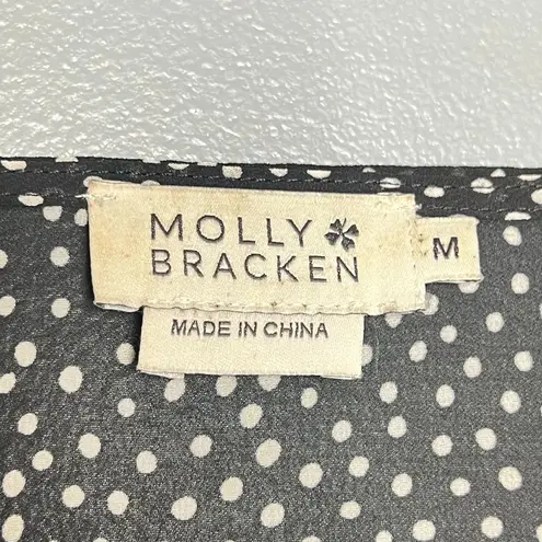 Molly Bracken Polka Dot Ruffle Sleeve Boho Chic Blouse Black White Feminine M