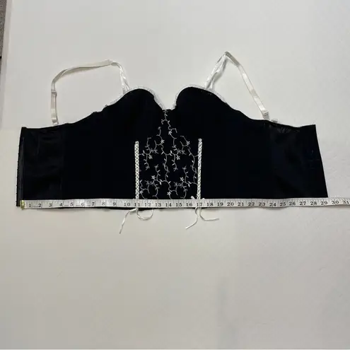 Black Bustier Top with White Embroidery size 36C Black