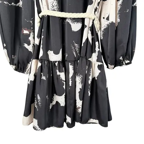 Alexis x Target Long Sleeve Rope Belt Tiered Mini Dress Black White Print, Sz M Size M