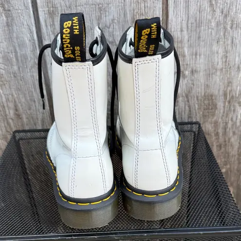 Dr. Martens Like New Woman’s  White Leather Combat  Boots with Black Laces Size 5